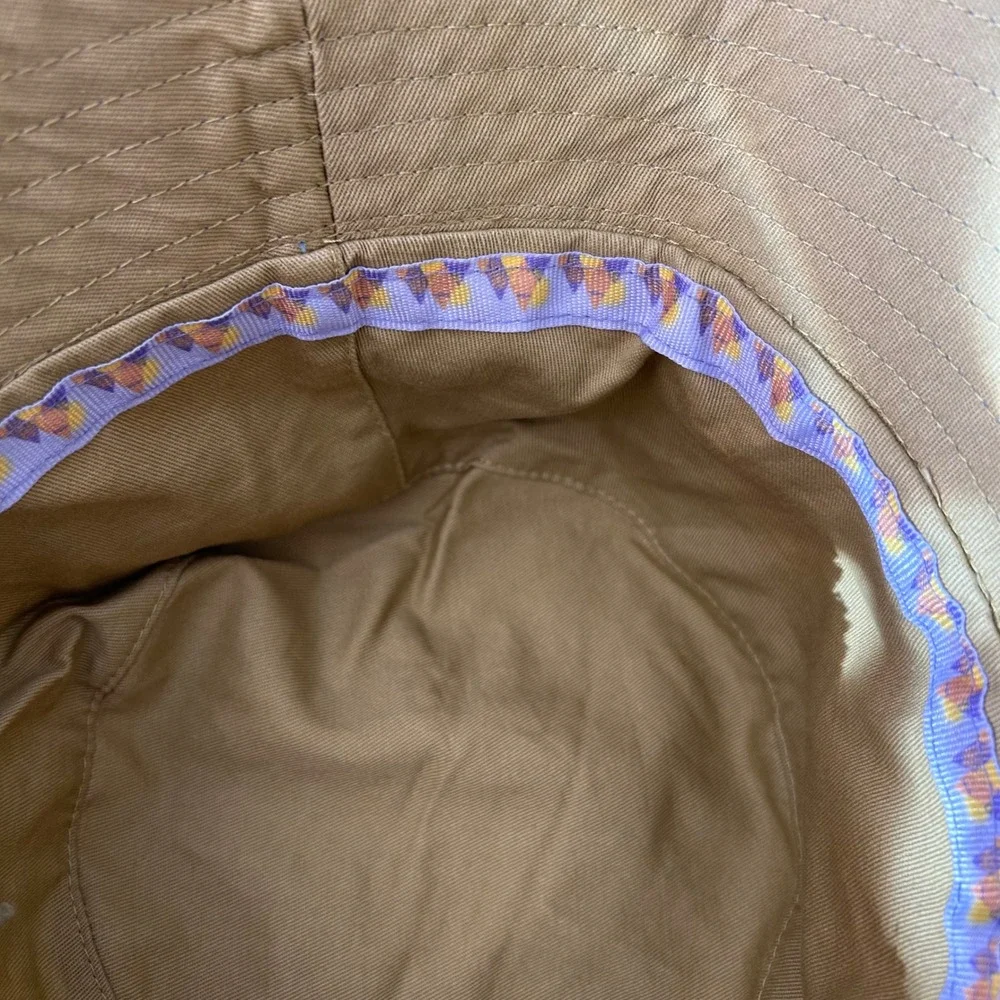 Little Brownie Bakers Reversible Tropical Leaf Bucket‎ Hat Blue Tan Frayed Edge